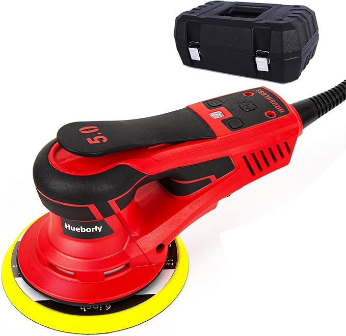 Electric Random Orbital Sander Brushless Motor Powerful 350W Polisher Sander 6-Inch 10000 RPM Variable Speed Tool for Sanding Walls and Wood, Rust Removal, Car Polishing Ect