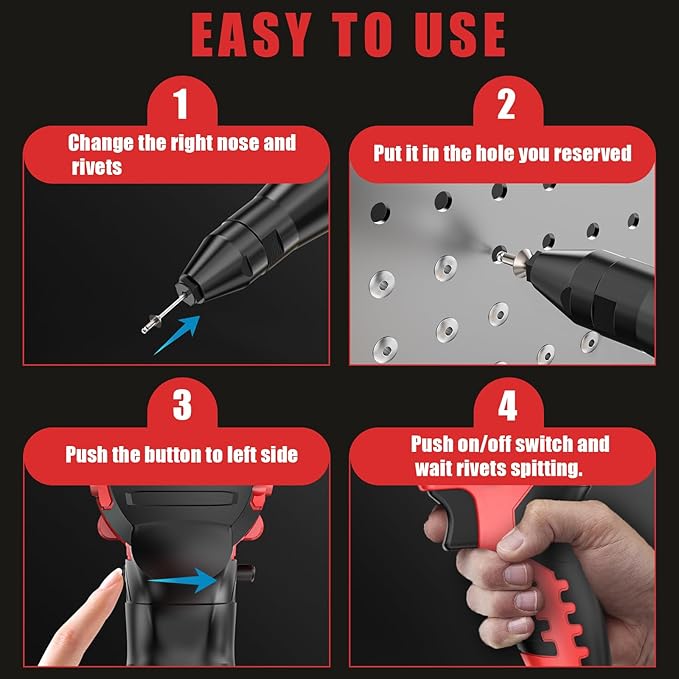 Cordless Rivet Gun Kit Compatible with Milwaukee 18V Brushless Electric Riveters Gun Tool with 3-Size Steel Rivets(1/8"-5/32"-3/16") LED Light & Nose Piece (Bare Only)