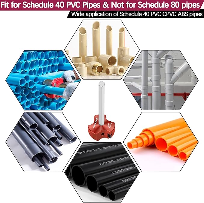 PVC Fitting Saver 3/4 Inch, PVC Pipe Reamer Socket Saver with Triple Blade & 1/4-Inch Hex Shaft,Plastic Pipe Fitting Reamer for Plumbing Sch.40 CPVC ABS Socket Hub, Fit Standard 1/2" Drills