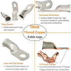 0 Gauge Tinned Copper Lugs 10 PCS 1/0 AWG - 1/2'' Cable Lugs UL Listed Terminals 1/0 Gauge Wire Lugs Battery Cable Ends 10 PCS Heavy Duty Closed End Crimp Copper Lugs with 10 PCS 3:1 Heat Shrink Tube