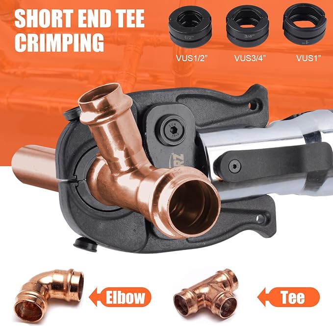 HZLZRZ ProPress Tool Copper Tube Fittings Hydraulic Copper Pipe Crimping Tool with 1/2,3/4 and 1 inch Jaws and Stainless Steel Pipe Cutter and Deburring Tool,Suit for Narrow Space and Tee Fittings