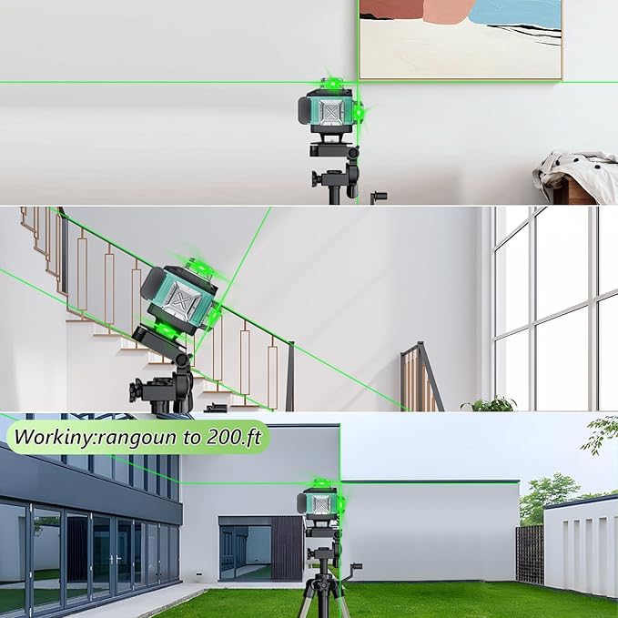 16 Line Laser Level, 4x360° Green Laser Line Self-Leveling Tool, Upgraded IP65 Metal Housing, Lazer Leveler Tool for Construction and Hanging Pictures, 2 Batteries & Remote Control