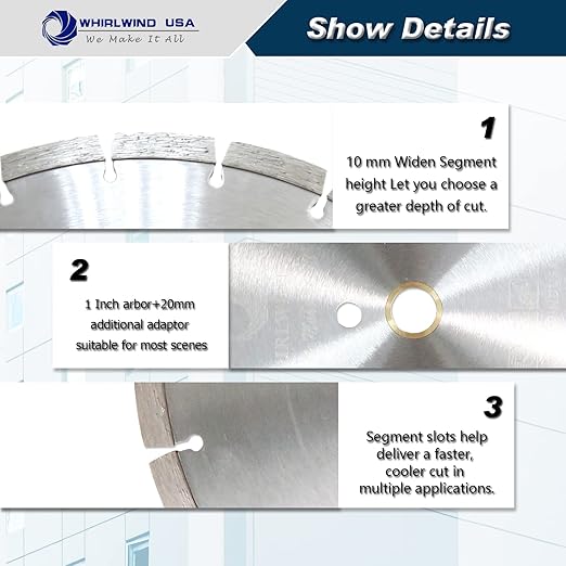 (10 Pack) 14 Inch Diamond Concrete Blade Dry or Wet Cutting Saw Blades for Masonry Brick Block Concrete Stone(14"-10PCS)