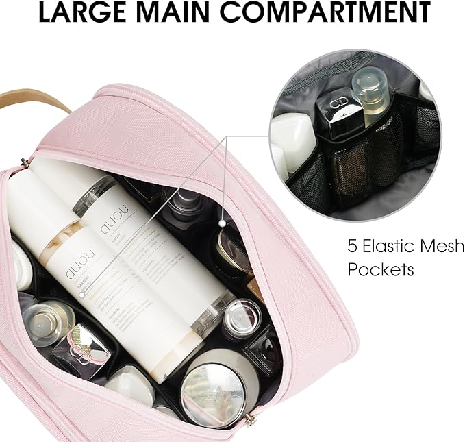 WANDF Travel Toiletry Bag for Men Large Toiletries Shaving Bag Water Resistant Hanging Dopp Kit Travel Accessories Bag for Women Men (Pink)
