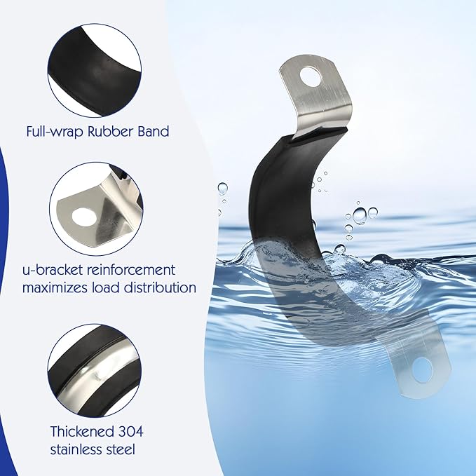 10PCS Reinforced Rigid Pipe Strap Clamp 2 Inch Conduit Clamp with Rubber Straps, Pipe Brackets for Mounting 2 Hole U Clamps Brackets Strap Hanger Tube Tension Clips Heavy Duty