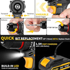 Brushless Compact Drill Tool Set, 60N.m 20V Cordless Drill Tool Box with 2 Battery, 135Pcs Man Household Combo Set with DIY Hand Taladros Kits, 531 In-lb Kit with Drill for Daily Home Repair