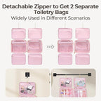 Hanging Travel Toiletry Bag for Women Detachable Toiletry Bag with 6 Compartments Large Makeup Bag Cosmetic Organizer for Bathroom Shower Business Trips Camping, Pink
