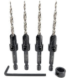 FTG USA Adjustable Wood Countersink Drill Bit Set 4 Pc #8 (11/64") with Tapered Drill Bit for Woodworking