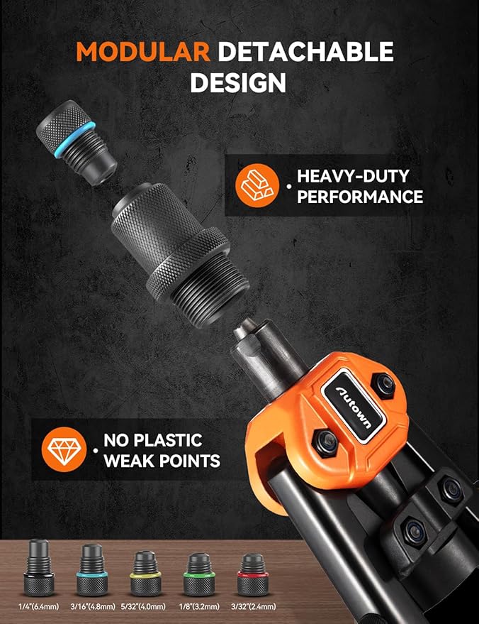 Professional Rivet Gun Kit with 5 Drill Bits & Magnetic Wristband - Heavy Duty Two-Handed Riveter for Metal, Gutter, Automotive - Includes 210 Assorted Rivets