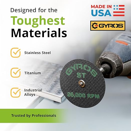 GYROS Cut-Off Wheels for Rotary Tools – 2.5” Super-Tensile Fiberglass Reinforced, 12-Pack | Cuts Stainless Steel, Titanium, Nickel, Carbon & Chrome Alloys | Made in USA 11-42502/12