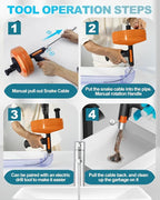 Drain Auger, Plumbing Snake with Drill Adapter, 25 ft Flexible Drain Snake Clog Removal Tool Use Manually or Powered for Kitchen Bathroom Shower Sink, Come with Gloves and Cloth Bag (Orange)