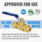 Shut Off Ball Valve 1/2 Inch, SUNGATOR 1/2 Inch Ball Valve, Push-to-Connect Water Shutoff with Blule Handle, No Lead Brass Plumbing Fittings for PEX Pipe, Copper,CPVC, Pack of 1