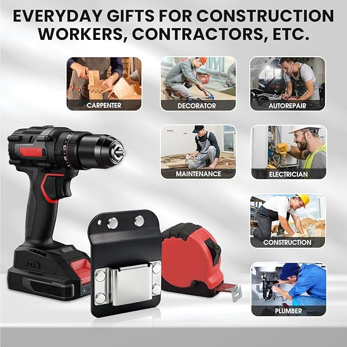 1 Pcs Drill Holder for Tool Belt, Tape Measure Holder with Metal Clip, 2 in Belt Hook Holster for Cordless Drill, Impact Driver, Measuring Tape, Tool Accessories