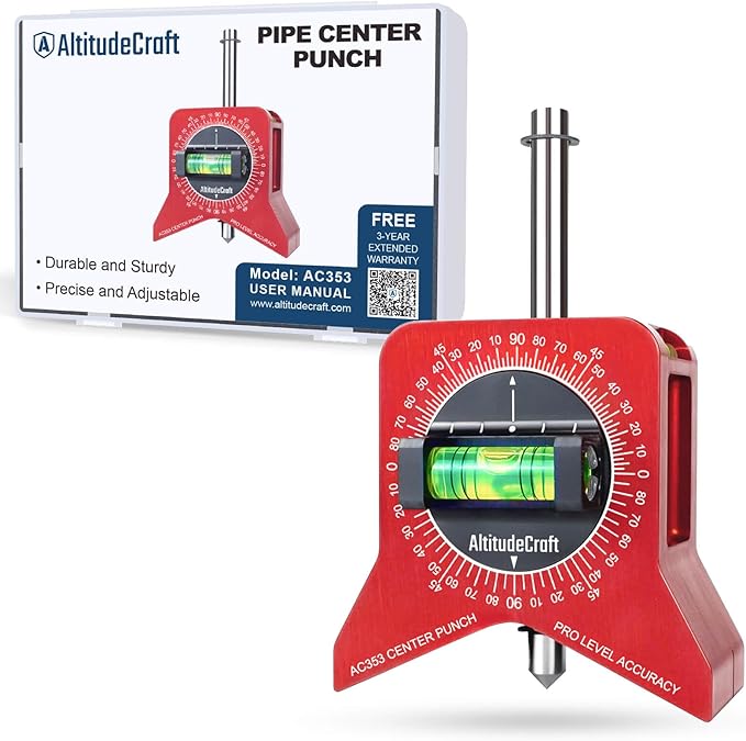 Precise Pipe Center Finder Punch Tool, Magnetic Center Finder for Pipe Fitting with Bubble Level and Adjustable Dial, For 1"–10" Pipes