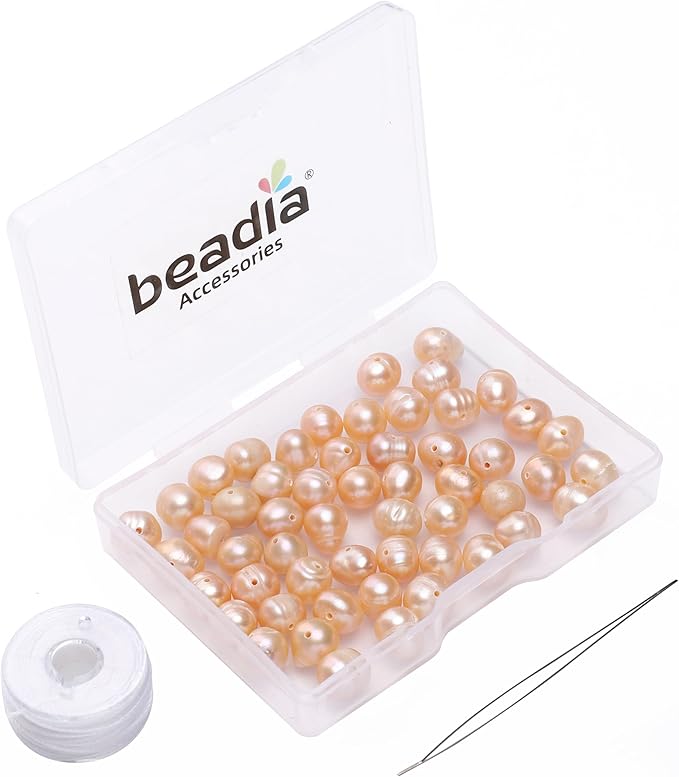 Natural Pearl Beads Potato 7-8mm Pink Freshwater Cultured Loose Gemstone Beads for DIY Jewelry Making 13.8''/Strand HQ