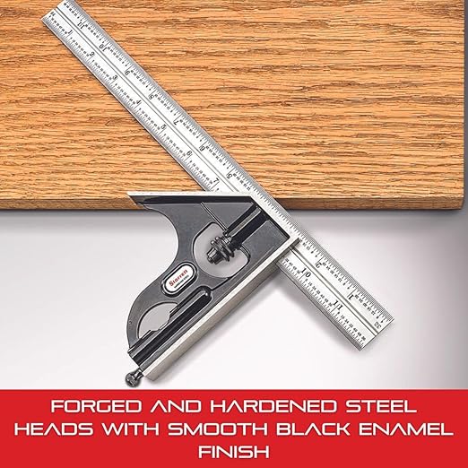 Starrett Steel Combination Squares with Square Head - 300mm Blade Length, Forged and Hardened Steel Heads, Reversible Lock Bolt, Scriber, Spirit Level, 35 Graduation Type - C33MH-300