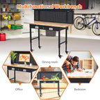 Work Bench 60" Adjustable Height, Heavy-Duty Portable Workbench with Power Outlets and Drawer for Garage & Workshop, 2000 LBS Load Capacity Large Pegboard, Work Table for Office, Home, Easy Assembly