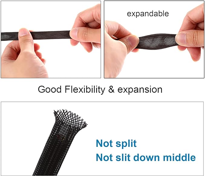 100ft - 1/4 inch PET Expandable Braided Sleeving – Black – Alex Tech Braided Cable Sleeve