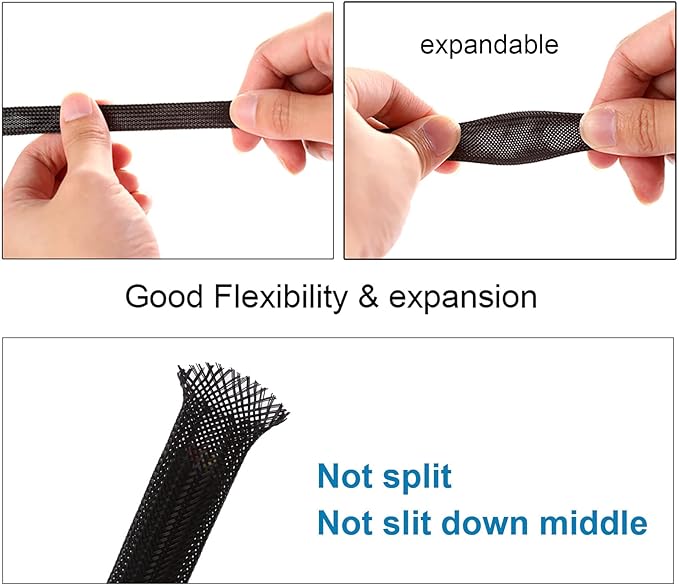 100ft - 1 inch PET Expandable Braided Sleeving – Black – Alex Tech Braided Cable Sleeve