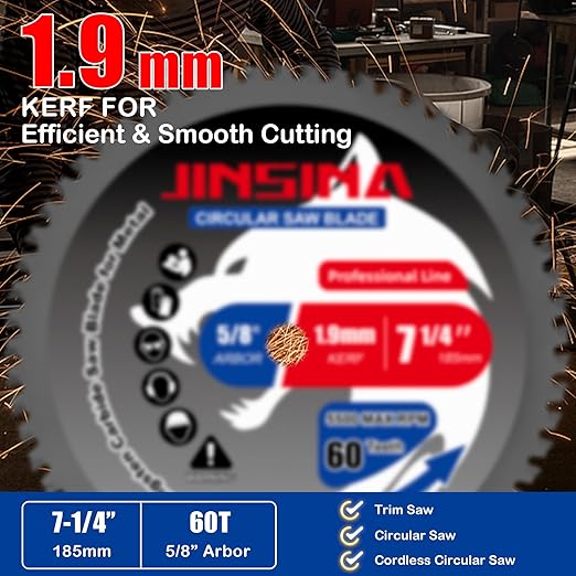 7-1/4" Circular Saw Blade, TCT Metal Cutting Saw Blades with 60T & 5/8" Arbor, Professional for Iron Steel Aluminum Stainless Steel Ferrous Metals