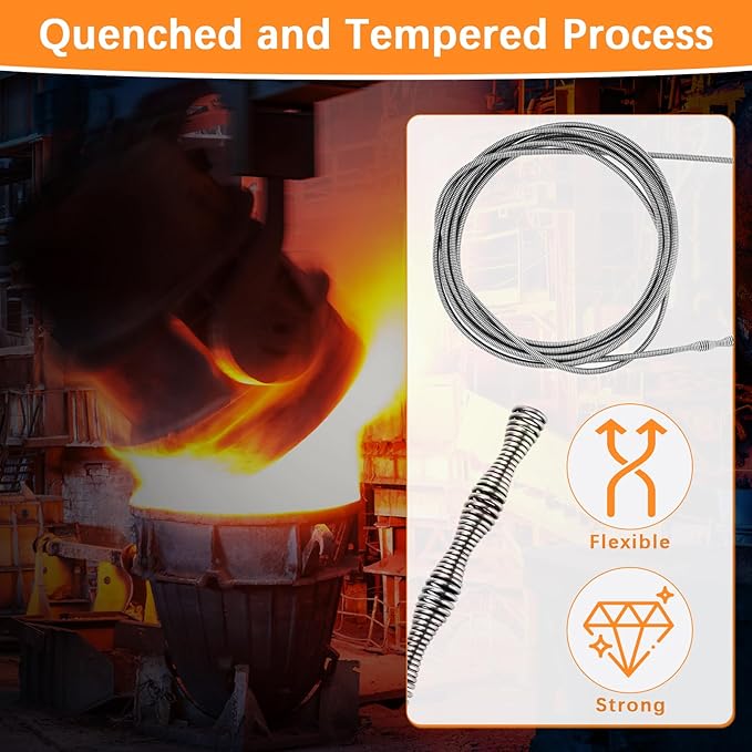 35 FT Drain Snake 2.0 with Double Mode, 10-In-1 Drain Auger for Sink and Drain Unblocking, Plumbing Snake for Real DYIs (Frosted Red)