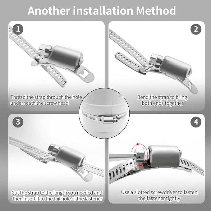 Hose Clamps 100FT Strap+50 Fasteners,DIY Cut-To-Fit 304 Stainless Steel Adjustable Large Worm Gear Band Clamp Assortment Kit,Metal Screw Fasteners and Strapping for Pipe,Duct,Pole,Tube