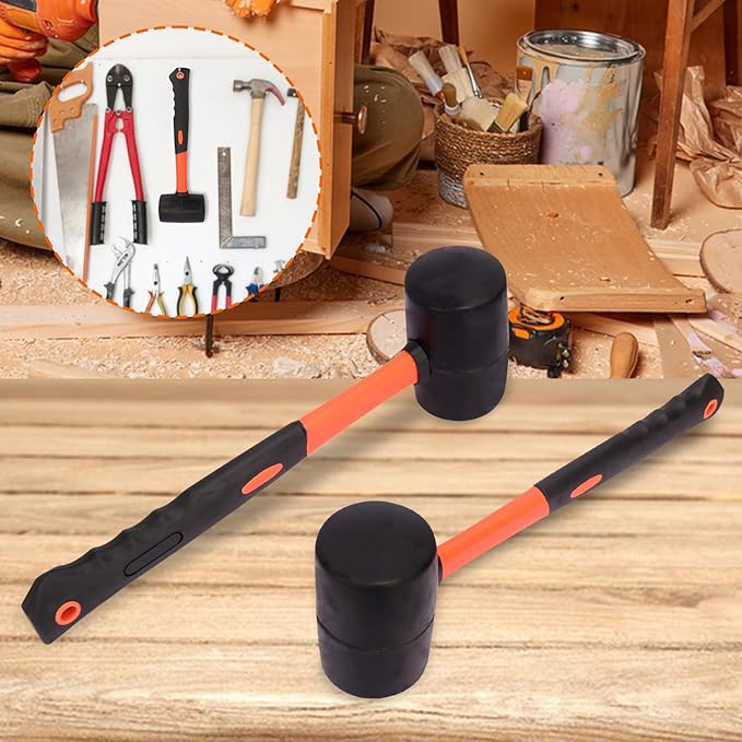  4 PCS 27 OZ Rubber Mallet, Rubber Hammer Head, Rubber Mallet Set With Black-Orange Fiberglass Handle Perfect For Wood, Metal, Plastic, Glass, And Ceramics. By GENHAKON