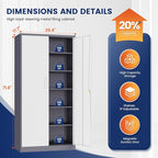 Yizosh Metal Storage Cabinet with 2 Locking Doors and 5 Adjustable Shelves, 72" Garage Storage Cabinet Steel Lockable for Office,Home,Garage