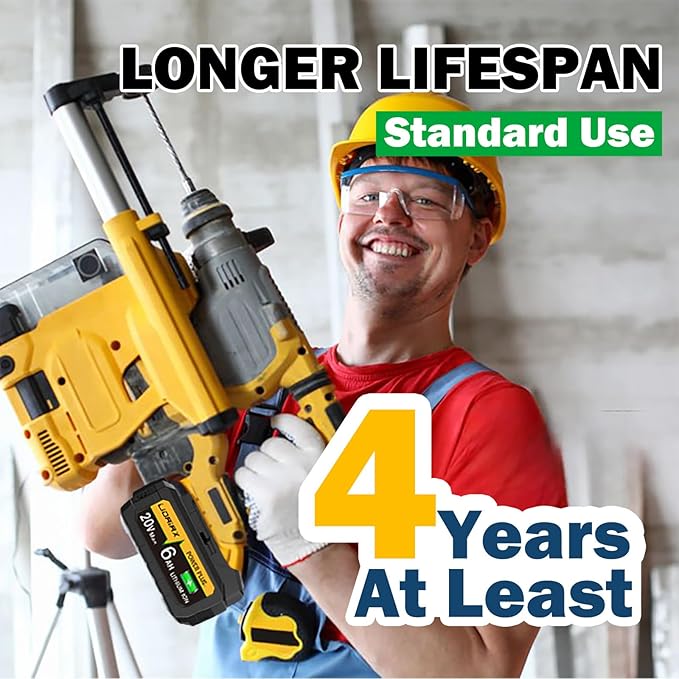 1 Pack 100% True 6.0Ah Capacity Lithium Ion Replacement Battery for Dewalt 20V Max Battery, High Power Cell for DCB200 DCB201 DCB203 DCB204 DCB207 DCB181 DCB180 DCD/DCF/DCG Series Tools