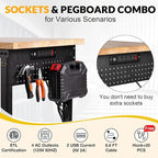 60" Workbench with Drawers, Adjustable Height Work Table, 2000 LBS Heavy-Duty, Rubber Wood, Black, Steel