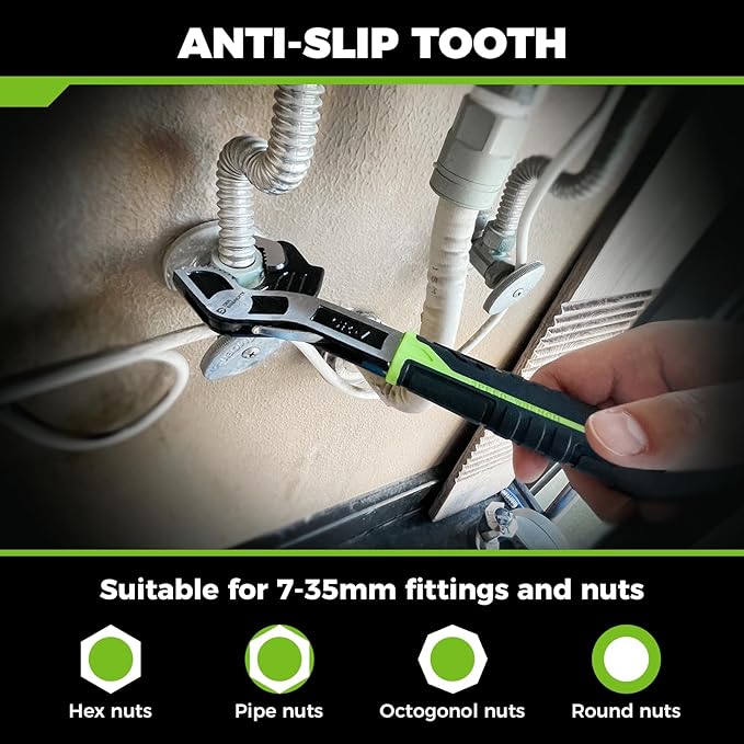 Multi-function Adjustable Pipe Wrench Set, 2-Piece, Quick Self-Adjusting, Power Grip for 7-35mm Nuts, Pipes Use，Chromium Vanadium Steel