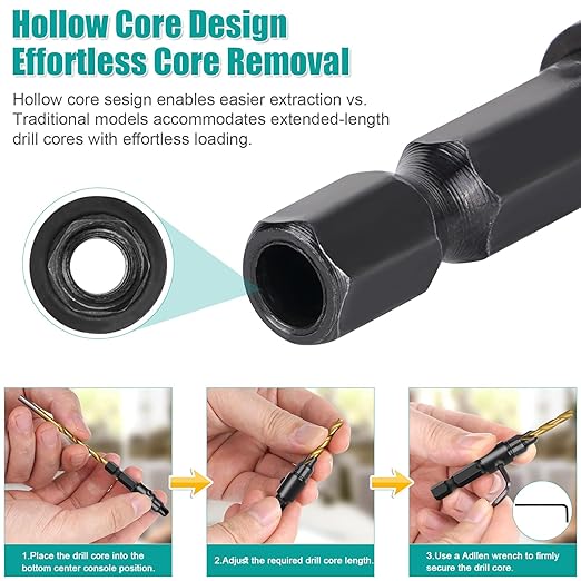 5PCS Countersink Drill Bit Set, Professional Brocas para Madera - Adjustable Wooden Drill Bit Set, Used for Wood Countersink Drill Bit with Depth Stop