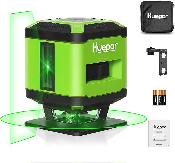 Floor Laser Level for Tile, Huepar 360° Self Leveling Laser Square Level Tile Laying (±1/13 in. at 33 ft) - Floor Laser for Tile Installation/Floor Alignment/Wallpaper - FL360G