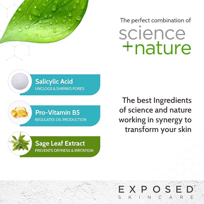 Exposed Skin Care Acne Facial Cleanser - Gentle Face Wash with Salicylic Acid for Acne Prone Skin - Pore Clarifying Acne Treatment for All Ages, Skin Types-VeraVaultWomen
