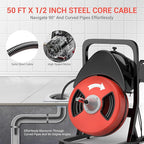 50FTx1/2 Inch Sewer Snake Electric Drain,Drain Cleaner Machine for 2" to 4" Pipes, Plumbing Snake Auger Cleaner with Wheels & 4 Cutter & Foot Switch for Sewer, Sink, Toilet, Bathroom and Shower