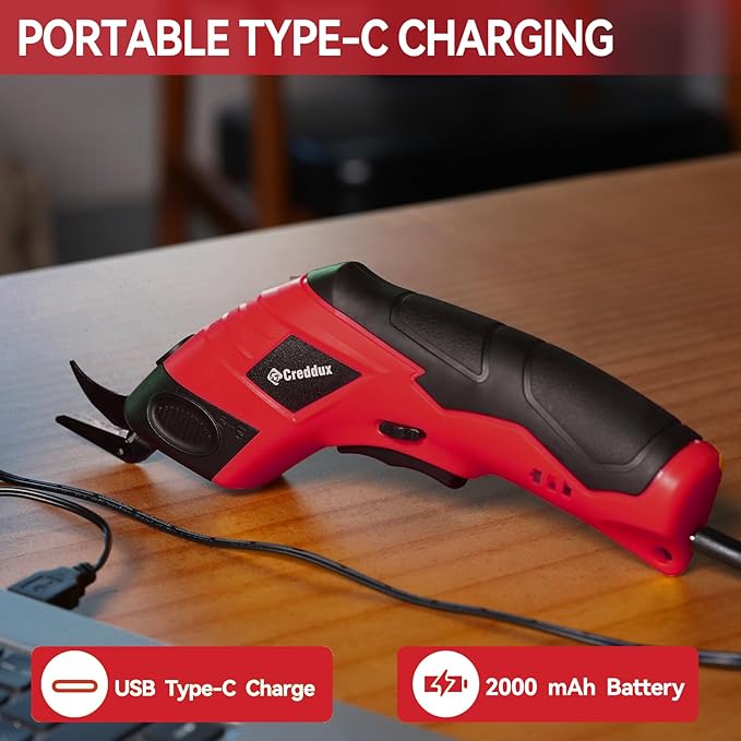 2 Blade Cordless electric scissors for cardboard Fabric Cutter Cardboard Cutter Tool for Crafting,and Sewing with Usb Cable Red-2blades