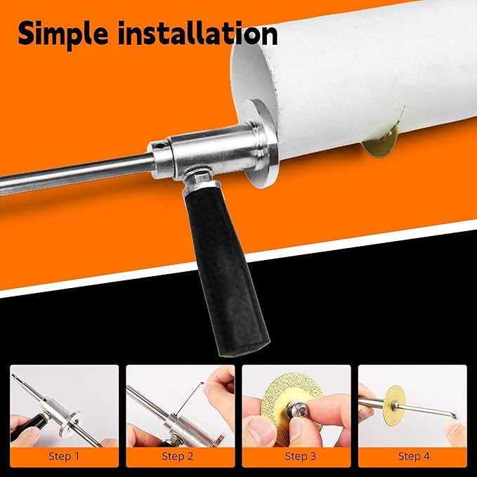 Inside Pipe Cutter for PVC Pipe Cutter Tool with Handle and 3 Pcs Diamond Grit Cutting Wheel, Pipe Cable Saw, 7-Inch Adjustable Cutting Depth, Internal Pipe Cutter for Drill with 1/4in Hex Shank
