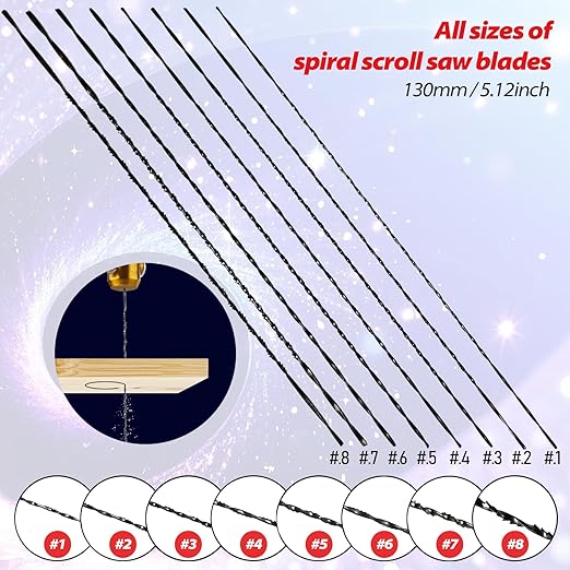 Spiral Scroll Saw Blades 5 Inch Plain End, #5 Fast Wood Cutting, Scrollsaw Blades for Sawing Cutting Wood