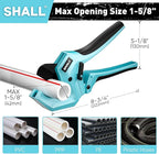 SHALL PVC Pipe Cutter, Cuts up to 1-5/8”, Heavy-Duty Aluminum Ratchet Pipe Cutter Tool for PVC, PPR, PE, PEX, Plastic Hoses & Plumbing Pipes, Fast Pipe Tube Cutters with High Performance SK5 Blade