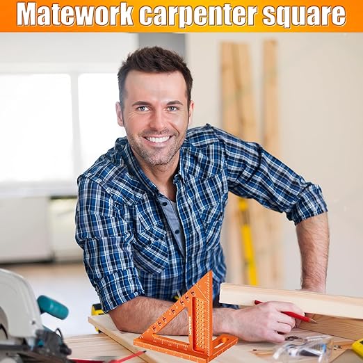 Carpenter Square, 4 inch Aluminum Carpenter Square Tool, Draw Angle Measuring Ruler Tool for Woodworking, Rafter Square Orange