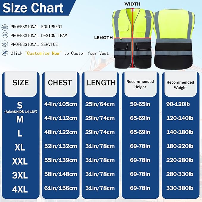 BeautyWill Custom Safety Vest Customized Logo Class 2 High Visibility Reflective Vest with Pockets Construction workwear