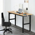 Work Bench for Garage 48 x 20 Inch Adjustable Height Rubberwood Tabletop Work Table with Pegboard, Power Outlets Garage Workbench for Woodworking Shop, Home, Office, Electronic Cutting Wood