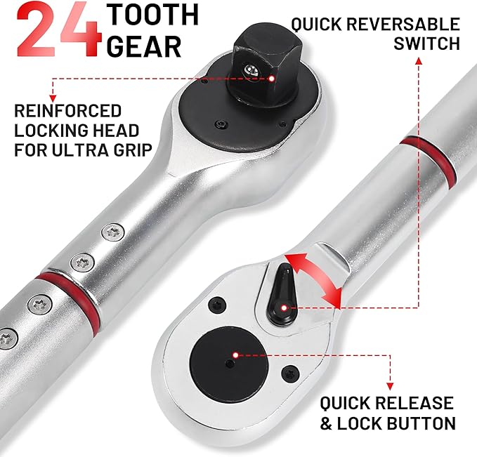 1 Inch Torque Wrench, 24 Tooth Torque Wrench 1'' Drive 200-1000FT.LB/271-1356.7N.M with a Solid Storage Case