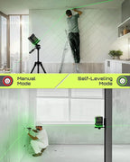 Green Laser Level Self Leveling, 360° Horizontal Laser with Vertical Laser Line, 4 Brightness Levels Pulse Mode for Floor Tile Wall Construction, L-Bracket, Batteries and Carry Bag Included