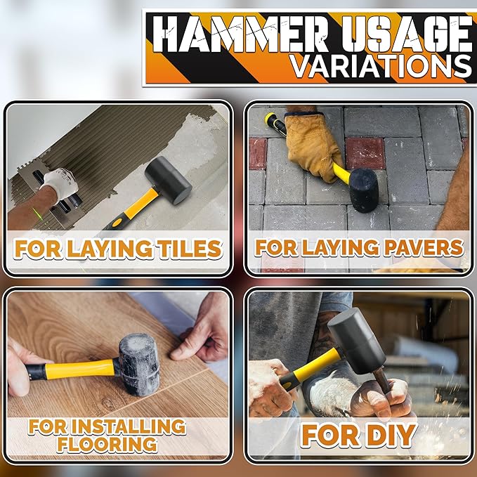 16 Oz Rubber Mallet Hammer - Rubber Hammer Mallet with Durable and Ergonomic Handle, Anti-Vibrating Design For Efficient Work - Good for DIY, Woodworking, Flooring, Camping and More