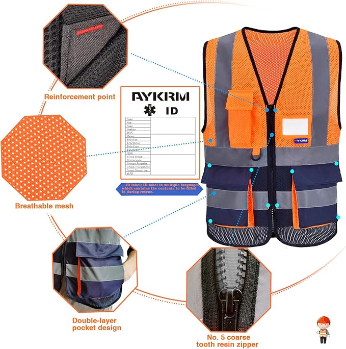 SMALL High Visibility Mesh Safety Reflective Vest with Pockets and Zipper