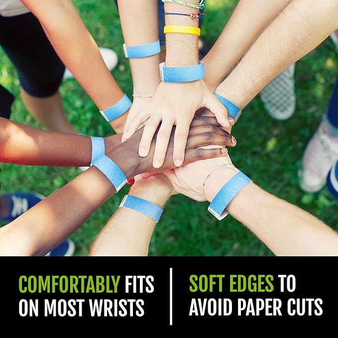 1,000 WristCo Sky Blue Tyvek Wristbands for Events Tamper-Proof Design & Fluorescent Color Prevent Reuse Premium-Grade Bracelets for Hospital & Medical ID, Party & VIP Identification