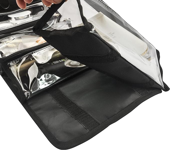 Large Capacity Hanging Eco Polyester Travel Toiletry Bag Makeup Cosmetic Bag 4-in-1 Roll-Up Make Up Storage Organizer With 4 detachable Removable Zipper Clear TPU Pouches & Hook