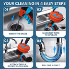 50ft drain auger with Drill Attachment Kit Includes drain snake Gloves Glasses Brushes Plastic Drainers and Bag for Quick Clog Removal