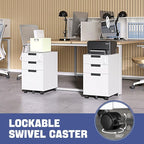 Rolling File Cabinet with Lock, 3 Drawer Metal Mobile Filing Cabinet for Legal/Letter Size, Fully Assembled Except Casters